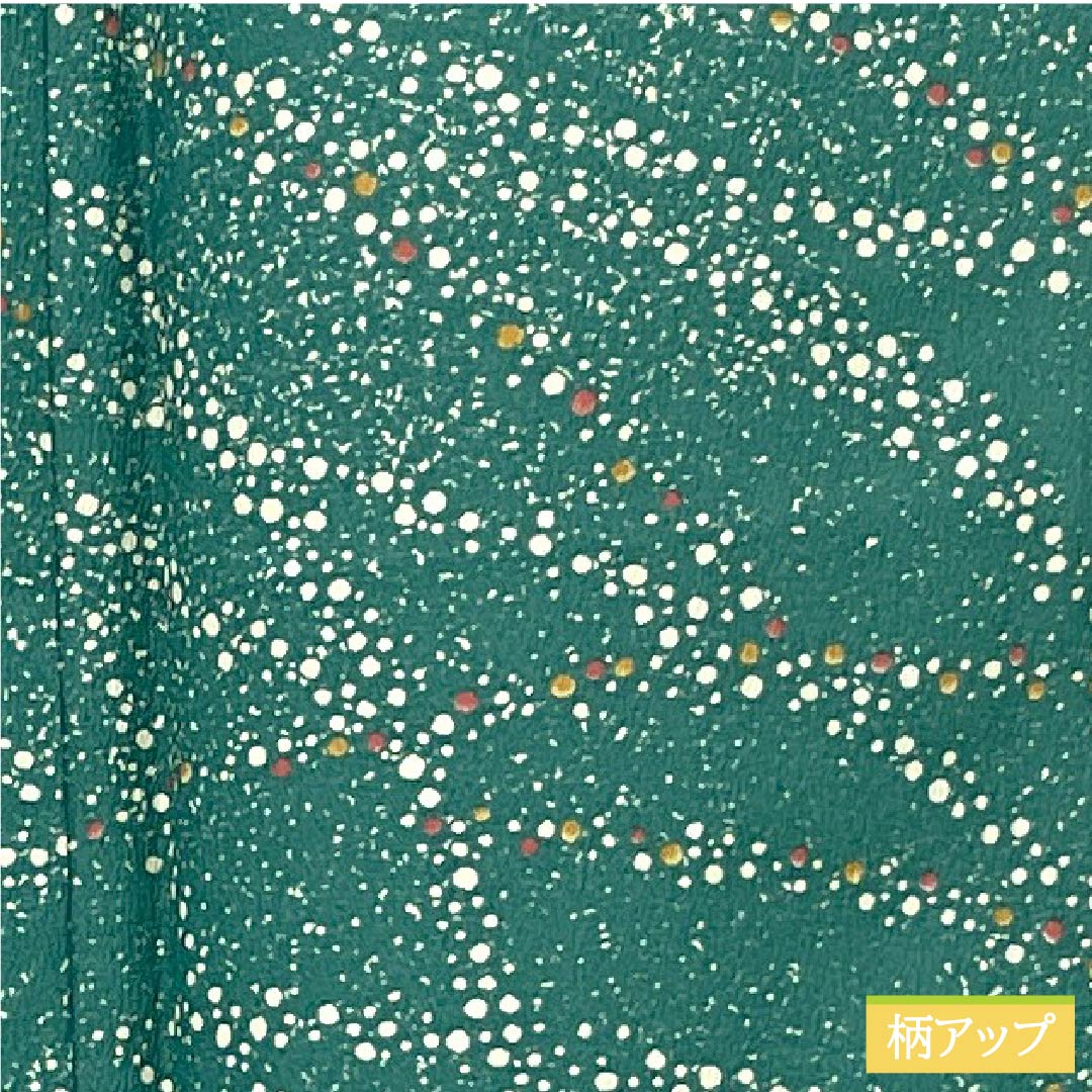 Komon (small pattern) kimono, polyester, length 156cm, sleeve length 64cm, lined, medium indigo blue (nakanoaiiro), polka dot pattern, washable, with basting thread, S rank, green, 1115006222319