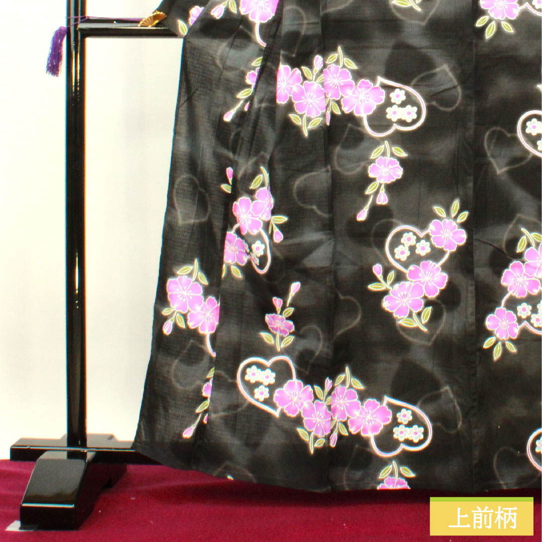 Yukata Cotton Length 163.5cm Sleeve length 67cm S rank Single layer Black Heart Cherry blossom 1118005152410