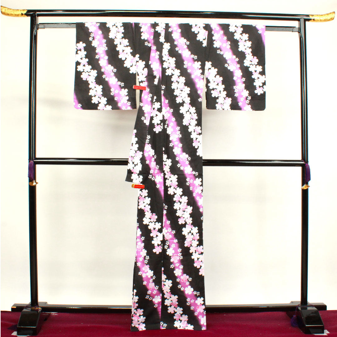 Yukata Sakura Cotton S Rank Single Layer Length 165cm Sleeve Length 65.5cm Black 1118002782510