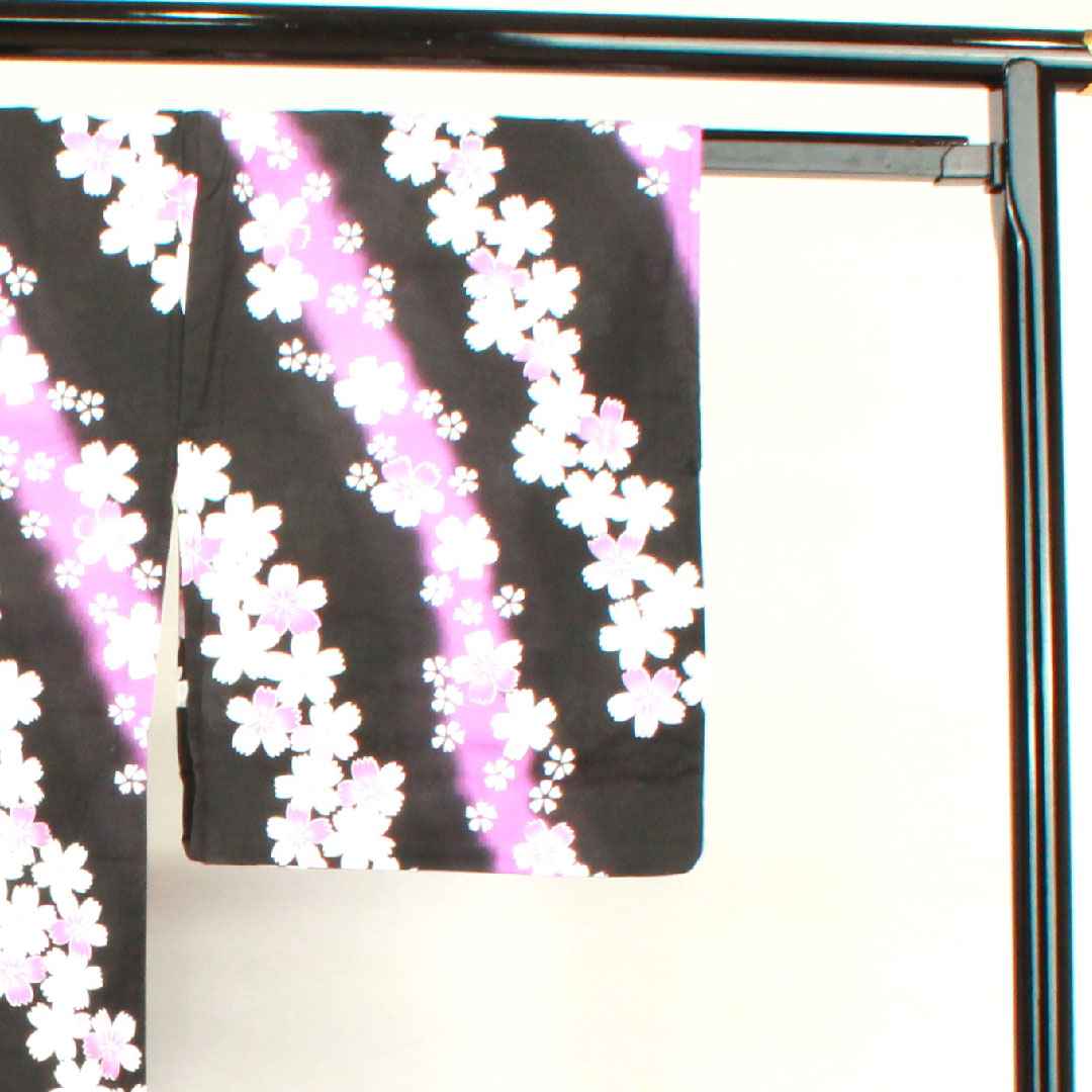 Yukata Sakura Cotton S Rank Single Layer Length 165cm Sleeve Length 65.5cm Black 1118002782510