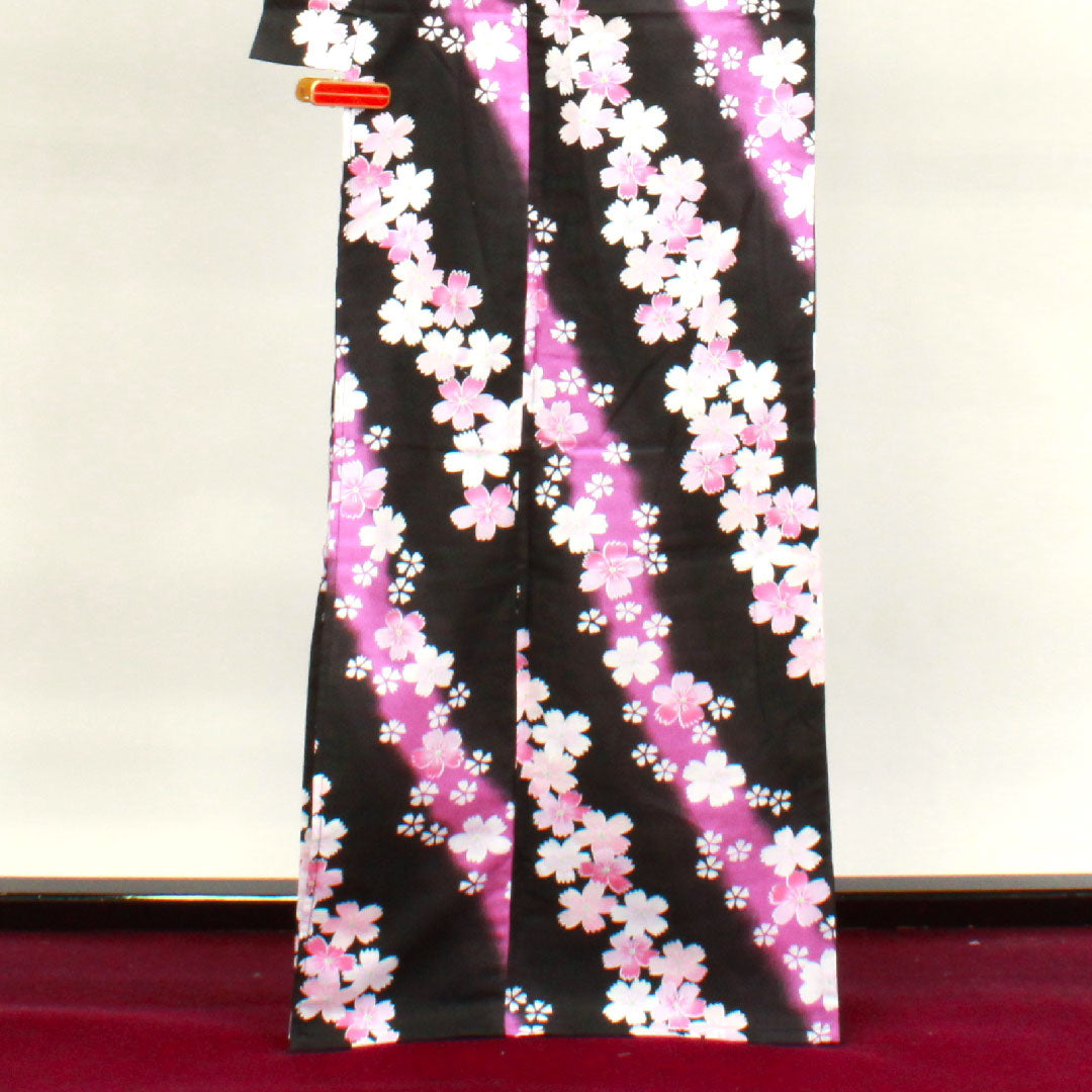 Yukata Sakura Cotton S Rank Single Layer Length 165cm Sleeve Length 65.5cm Black 1118002782510