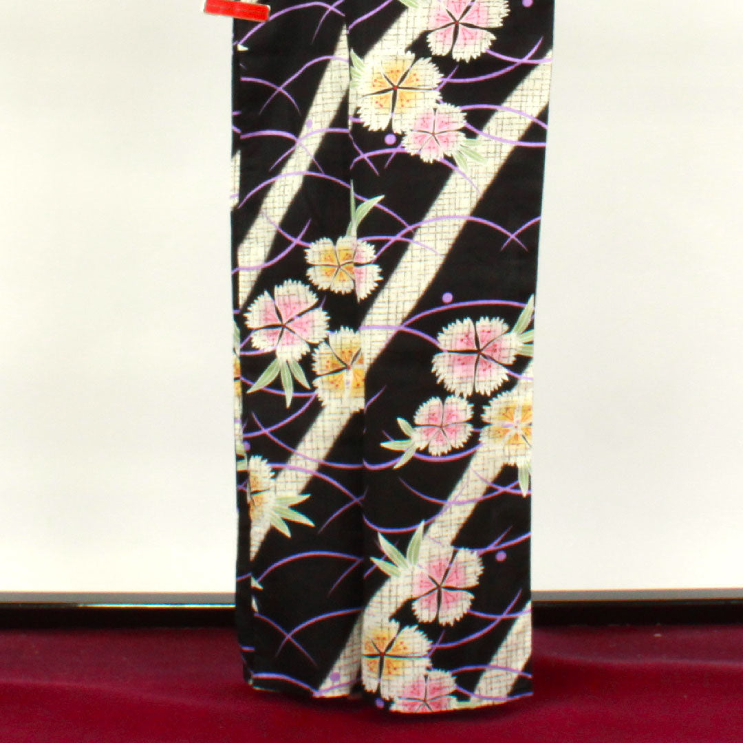 浴衣 撫子 露芝 木綿 Sランク 単衣 身丈164cm 裄丈66cm 黒系 1118003222410