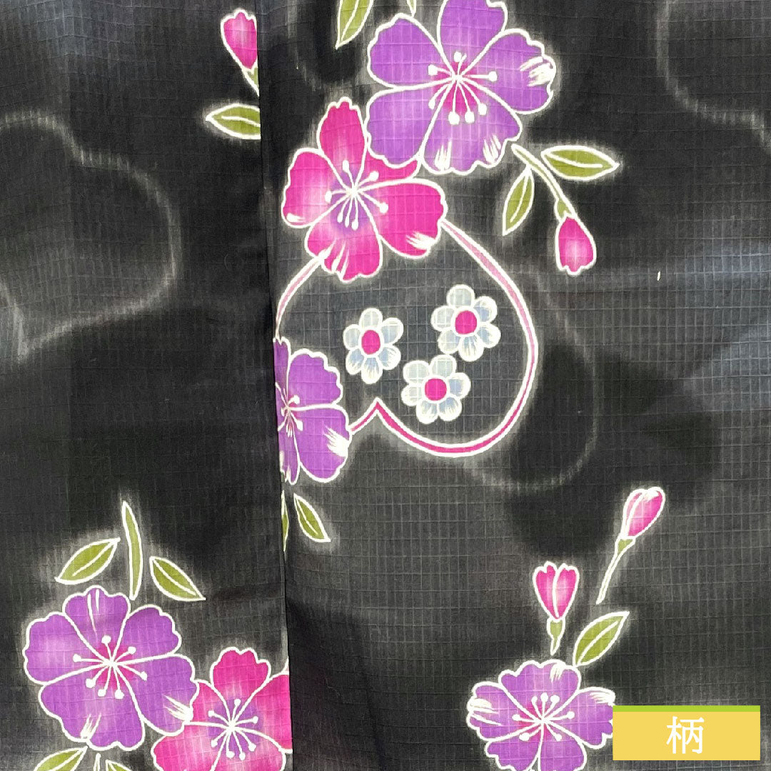 Yukata Cotton Length 163.5cm Sleeve length 67cm S rank Single layer Black Heart Cherry blossom 1118005152410