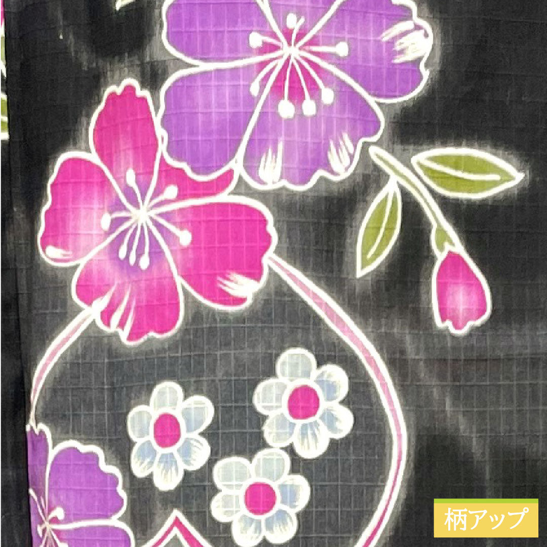 Yukata Cotton Length 163.5cm Sleeve length 67cm S rank Single layer Black Heart Cherry blossom 1118005152410