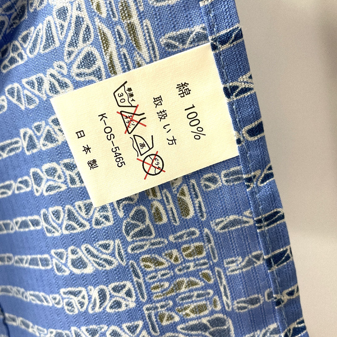メンズ浴衣 露草色 幾何学模様 木綿 Sランク 単衣 身丈147cm 裄丈69cm 青系 1118002322117