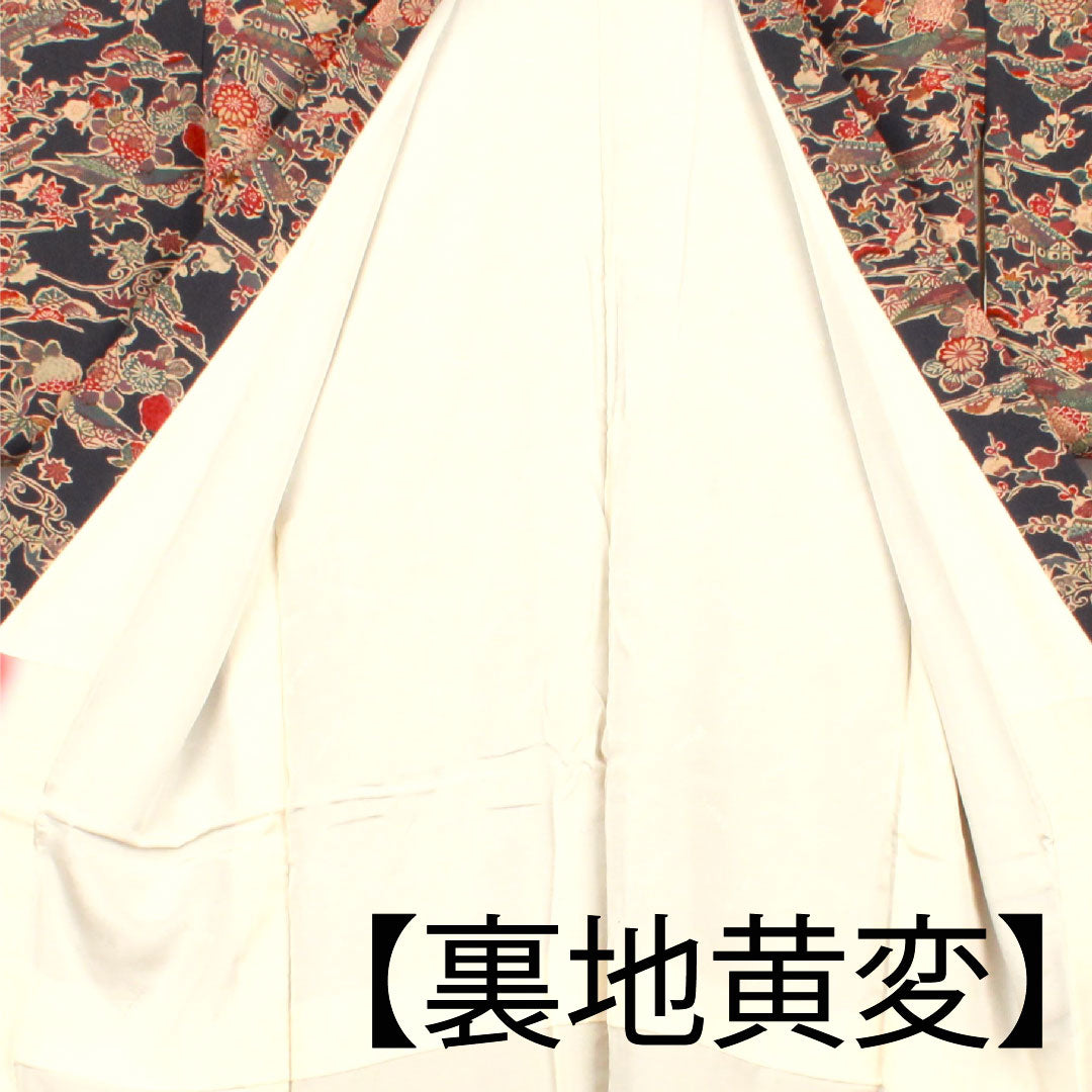 Small pattern, Length 154.5cm, Sleeve length 60.5cm, Lined, Blue-brown, Stencil dyeing, Floral pattern, Pure silk, A rank, Navy blue, 1115002293218
