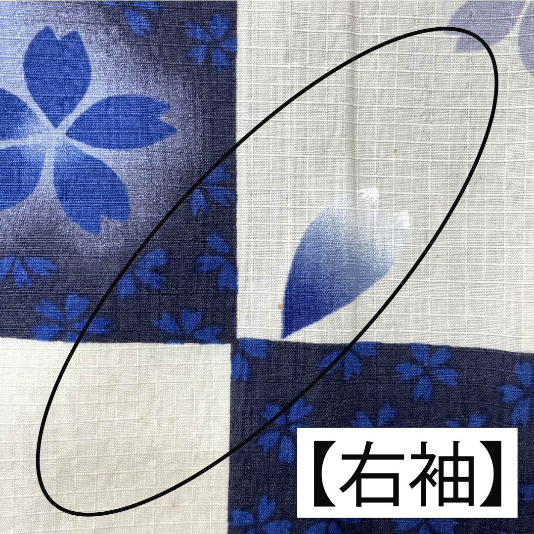 Cotton Yukata, Length 162cm, Sleeve Length 69cm, Rank B, Single-Layer, Gradient, Off-White/Dark Navy, Checkered Pattern, Cherry Blossom Design, Product Number: 1118005994499