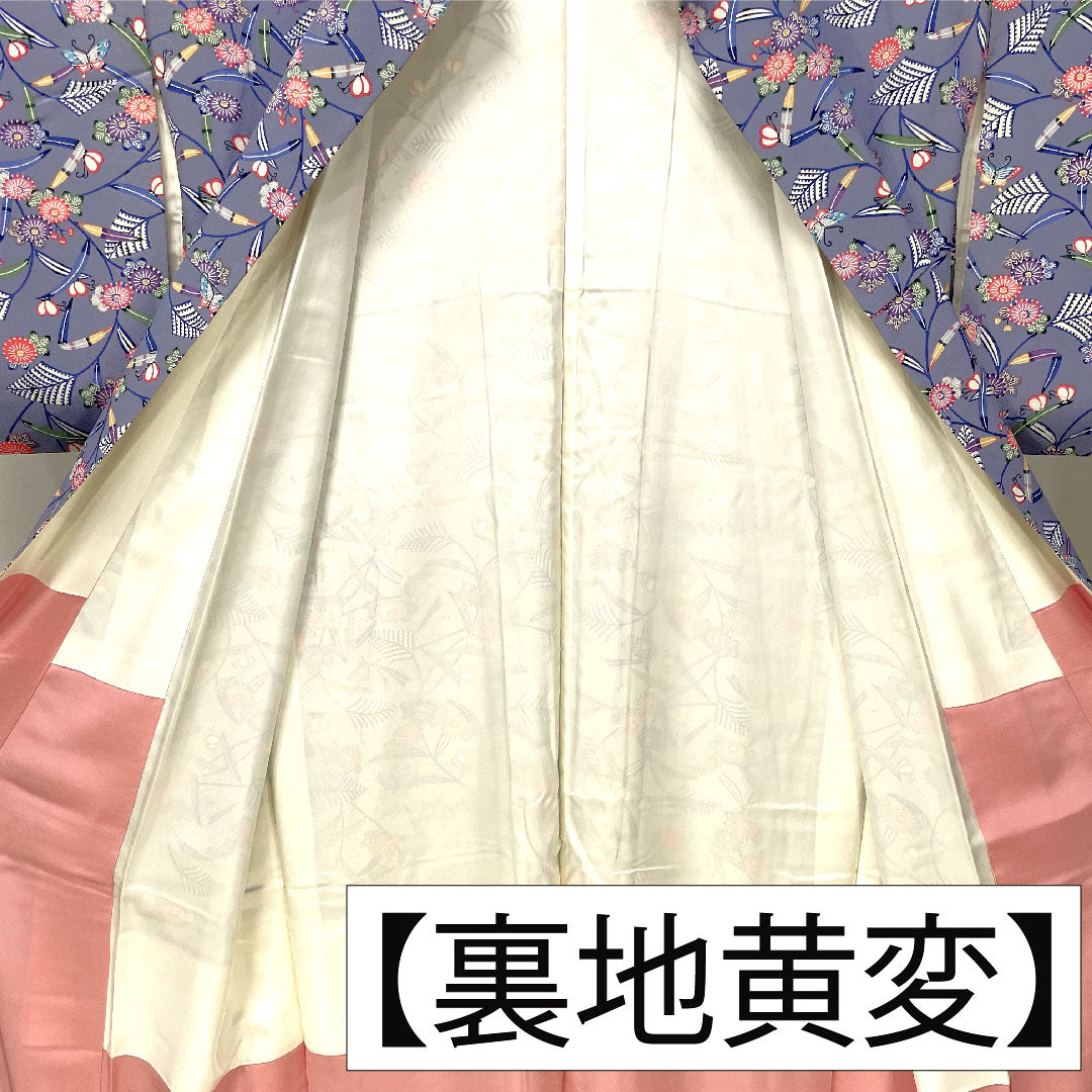 小紋 正絹 身丈164cm 裄丈65cm 袷 つるば鼠色(つるばねずいろ) 京紅型 吉祥文様 Sランク グレー系 1115004442422