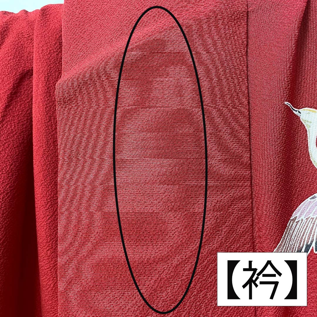 振袖 正絹 Sランク 身丈161.5cm 裄丈63.5cm 袷 生臙脂色(しょうえんじいろ) 京紅型 鶴 流水 桜 菖蒲 赤系 1113002372412