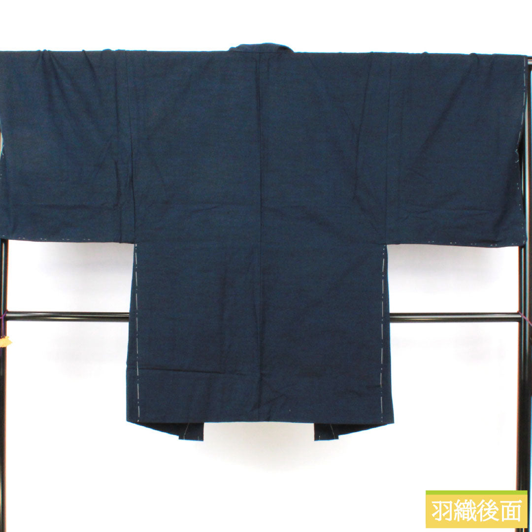 男物 正絹 Aランク 身丈141.5cm 裄丈70cm 濃紺色(のうこんいろ) 紬地 羽織紐付き アンサンブル 袷 紺系 1119001593418