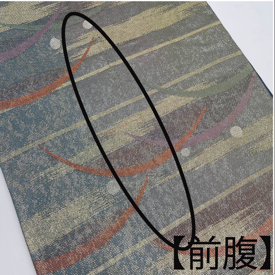 袋帯 沈香茶色(とのちゃいろ) 露芝 帯丈430cm 正絹 Aランク 六通 セミフォーマル 青系 1123006583317