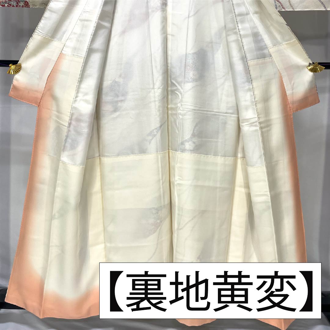 小紋 正絹 身丈158cm 裄丈63.5cm 袷 乳白色(にゅうはくしょく) 割付け 古典柄 Aランク 白系 1115005233311