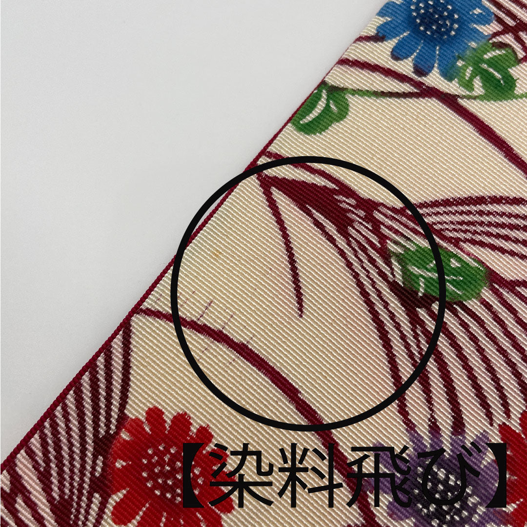 Nagoya obi with floral pattern, stencil dyeing, dyed obi, length 361.5cm, pure silk, A rank, point pattern, casual, red, 1124001883312, Nagoya style