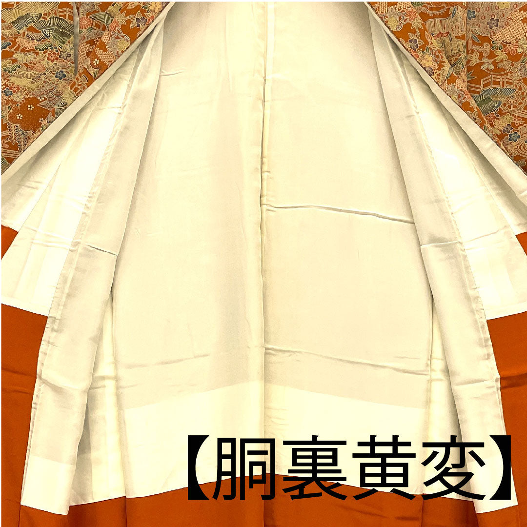 小紋 身丈163.5cm 裄丈67cm 袷 茶屋辻模様 正絹 Sランク 朱系 1115001642416