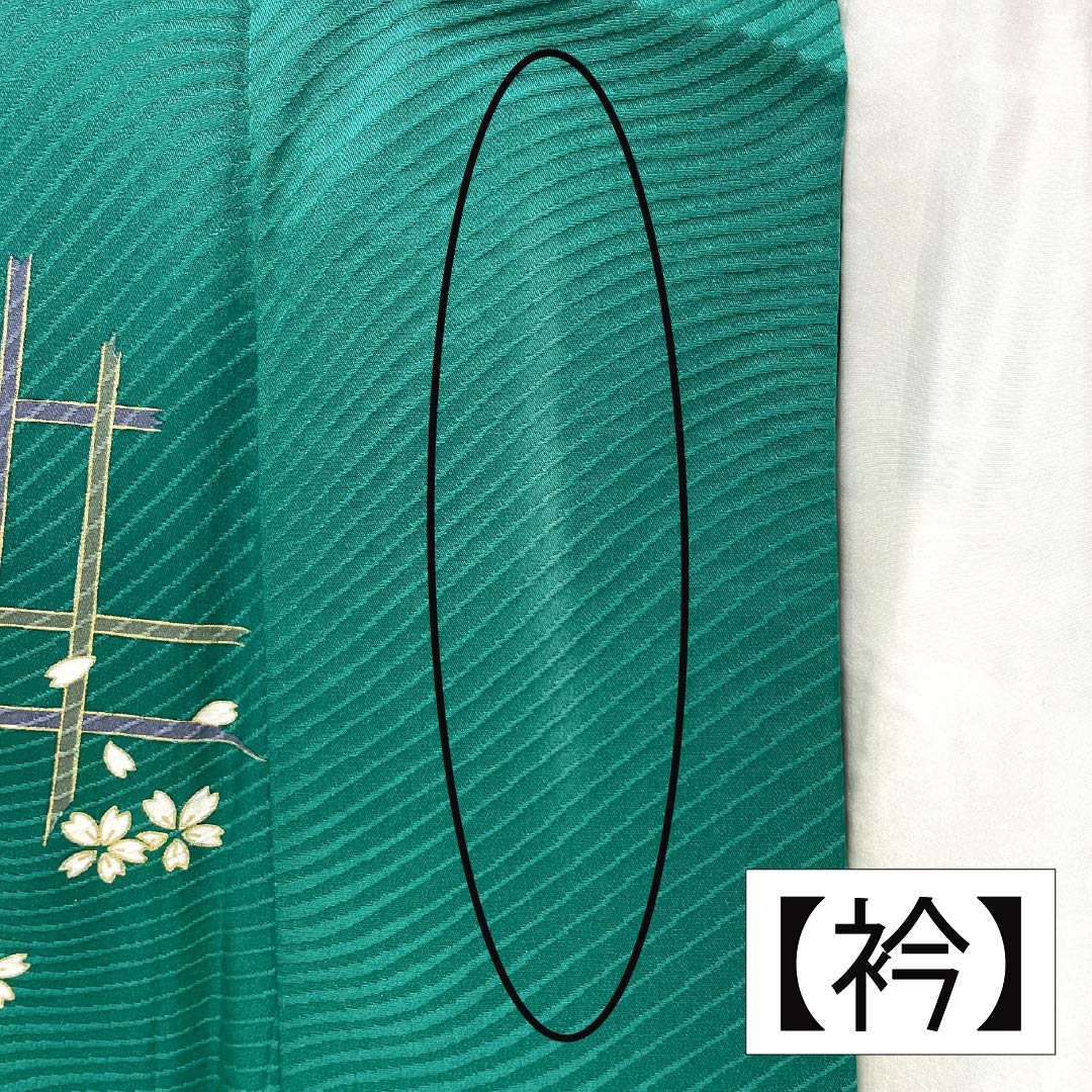 振袖 正絹 Aランク 身丈161cm 裄丈63.5cm 袷 真鴨色(まかもいろ) 吉祥文様 鳳凰 梅 桜 橘 緑系 1113002253419