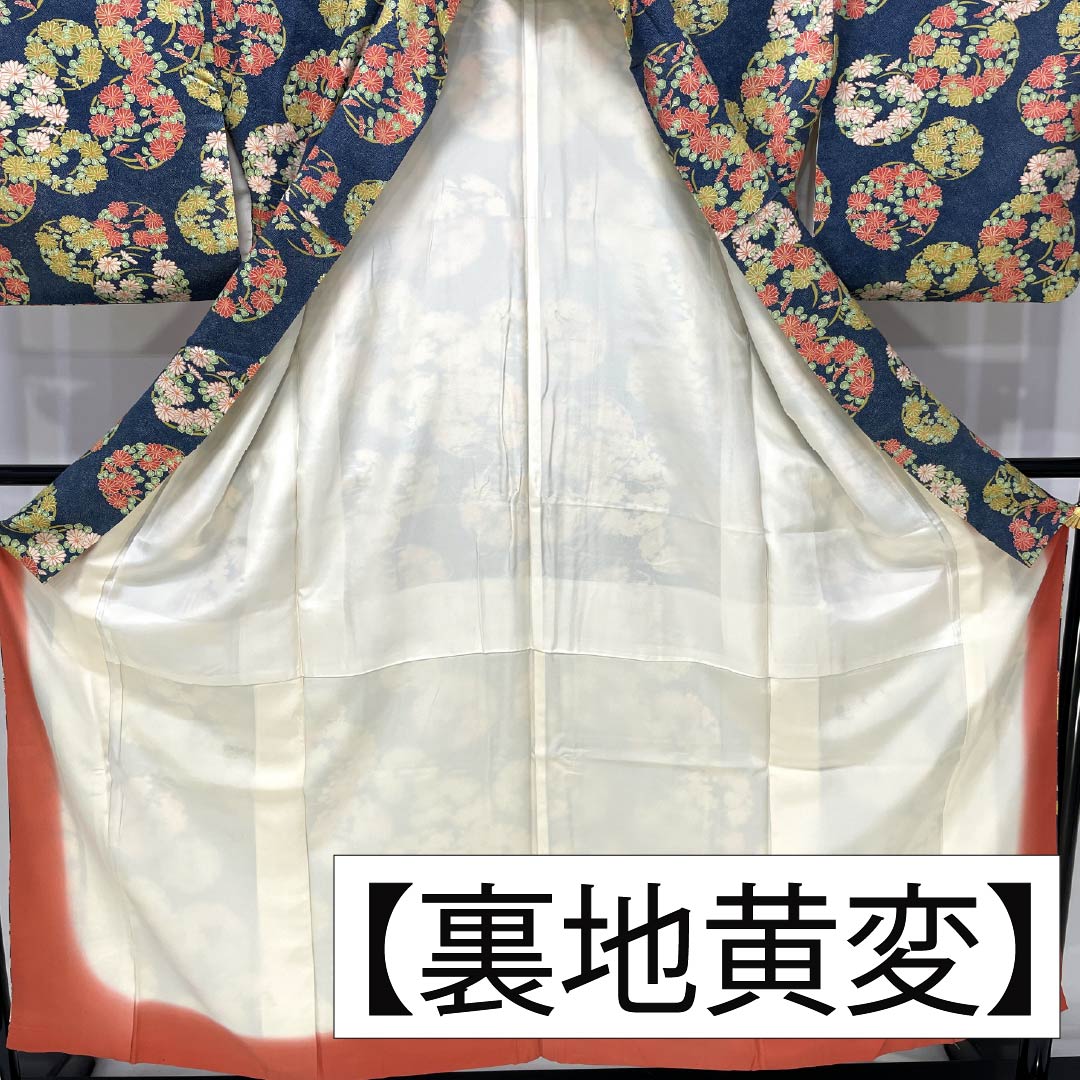 小紋 正絹 Aランク 身丈154cm 裄丈60cm 袷 紺色(こんいろ) 花丸紋 紺系 1115007693218
