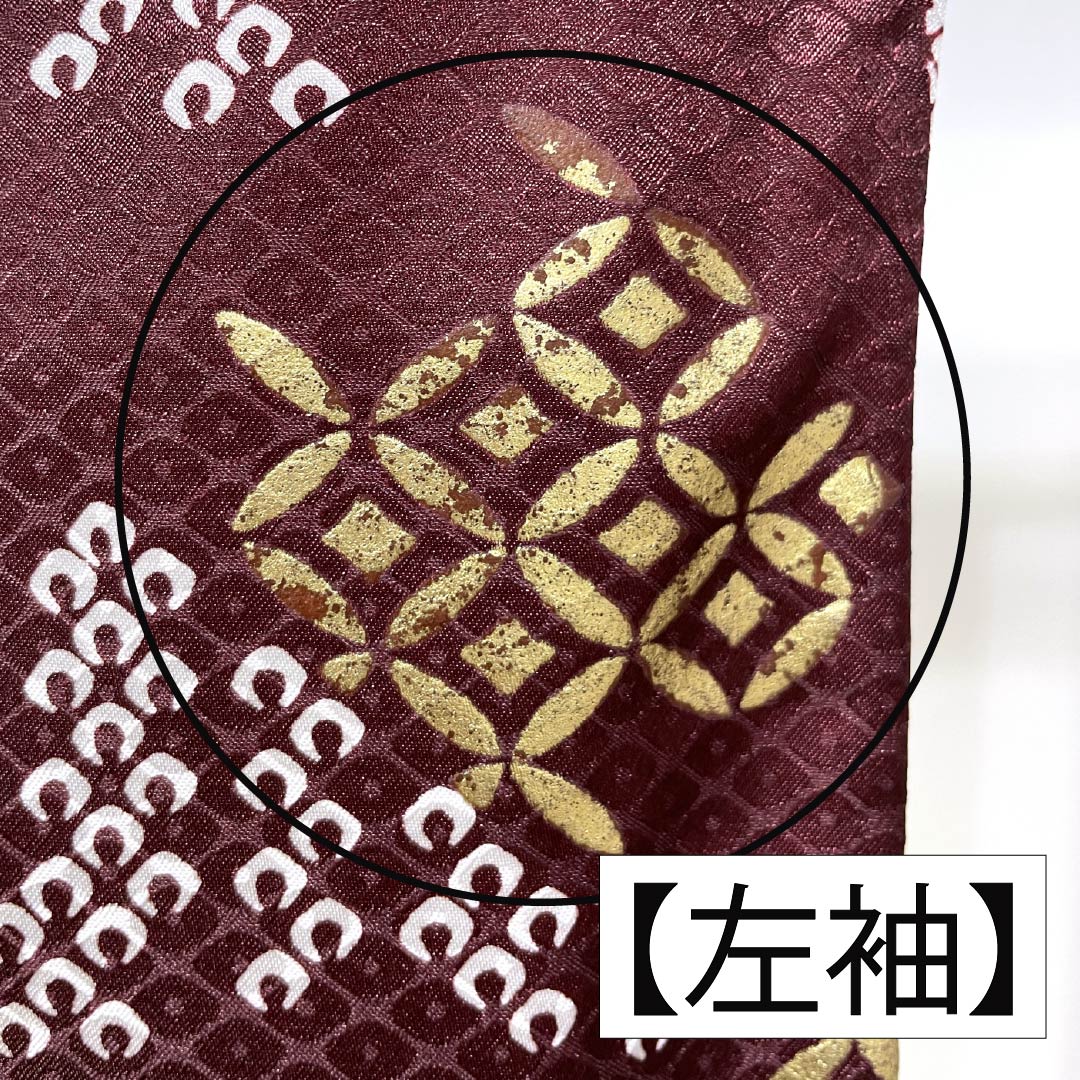 Homongi (visiting kimono), polyester, grade A, single layer, length 162cm, sleeve length 66.5cm, mokuranjiki (mokuran-jiki) pattern with wave design, shippo (cloisonne) pattern, with half-collar, washable, red, product number 1112006963412