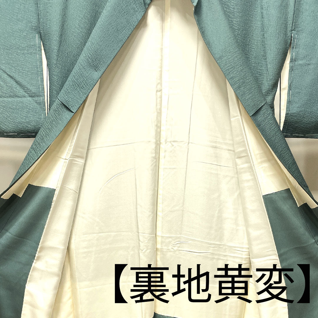 訪問着 袷 身丈156.5cm 裄丈65cm 未使用品 深川御納戸色 更紗模様 しつけ糸付き 正絹 Sランク 緑系 1112002102319