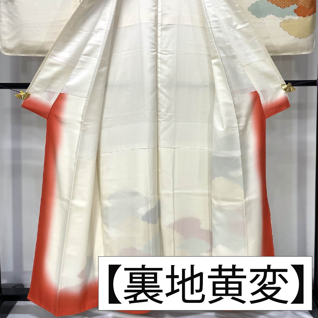 訪問着 正絹 Aランク 袷 身丈157.5cm 裄丈62cm 乳白色(にゅうはくしょく) 京友禅 雲取り しつけ糸付き 白系 1112006563311