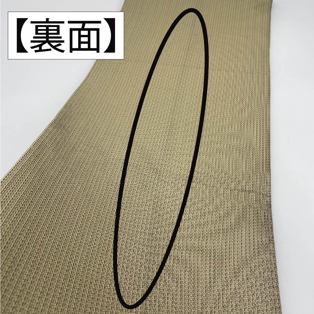 (京袋帯)名古屋帯 ポリエステル Sランク 麦藁色(むぎわらいろ) 京袋帯 野菜 帯丈384cm 全通 カジュアル 黄系 1124010952423 開き仕立て