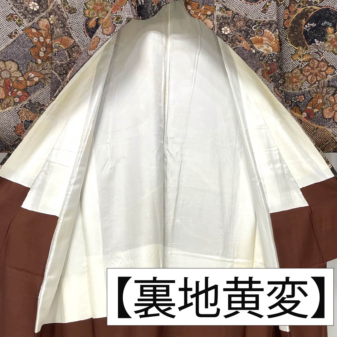 小紋 正絹 Aランク 身丈152cm 裄丈62cm 袷 型染 古典柄 茶系 1115006503214