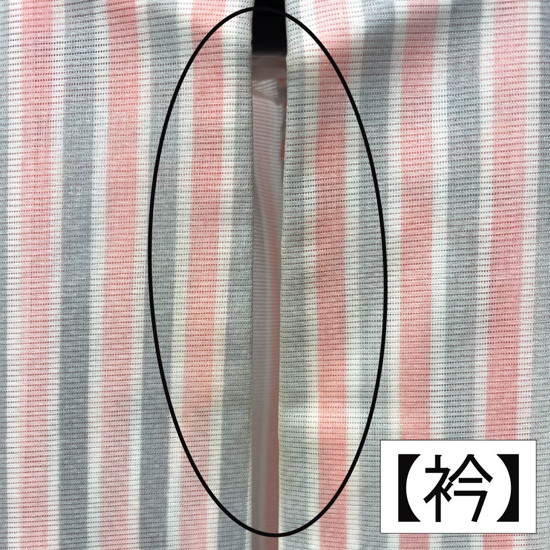 夏物 ポリエステル 小紋 Aランク 身丈156cm 裄丈62.5cm 曙色(あけぼのいろ) 白銅色(はくどういろ) 縞ぼかし 洗える着物 絽 マルチカラー 1132003383328