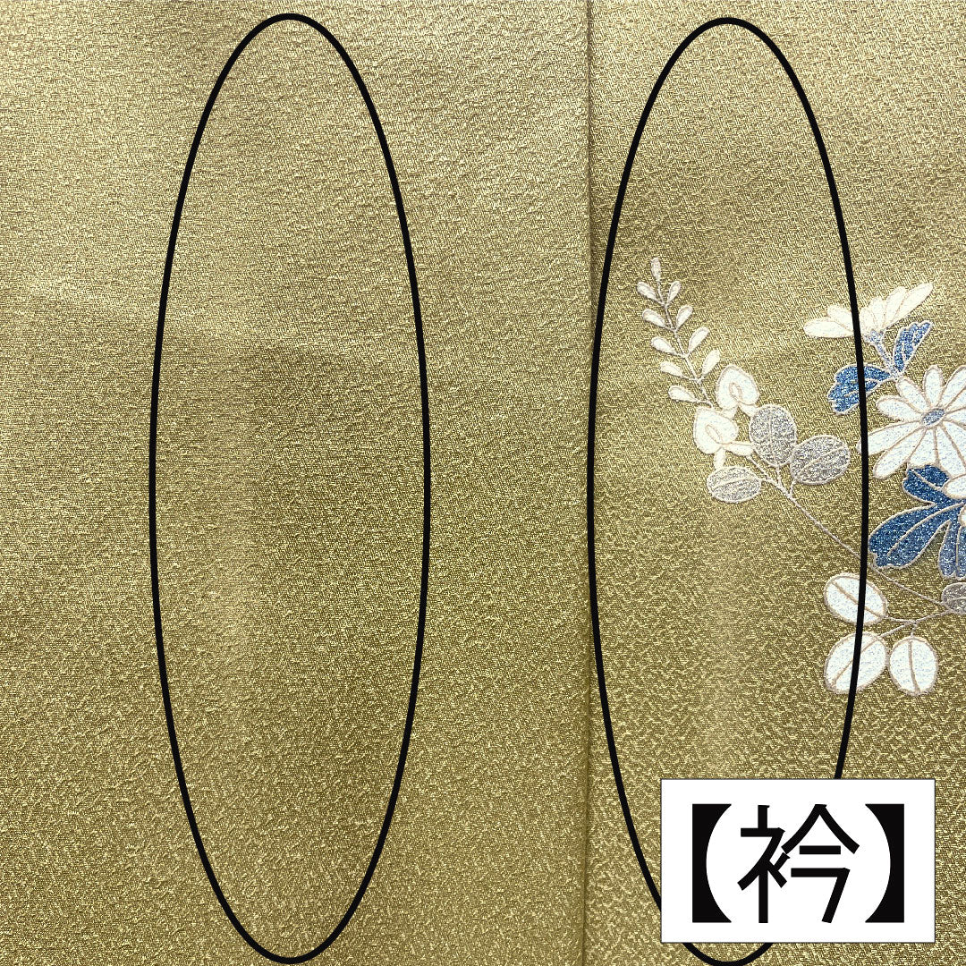 Homongi, pure silk, lined, length 156.5cm, sleeve length 63cm, faint yellow, Kyoto Yuzen, cherry blossom, chrysanthemum, bush clover, A rank, yellow, 1112005243323