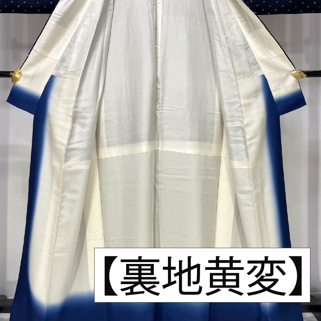 小紋 正絹 Aランク 身丈162.5cm 裄丈62.5cm 袷 濃紺色(のうこんいろ) 絞り 籠目 点 紺系 1115007353418