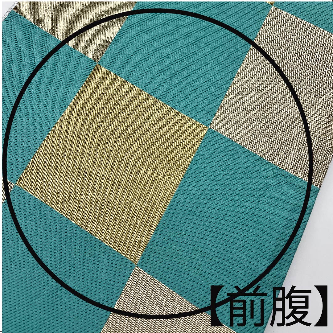 袋帯 金色 振袖用 市松 帯丈452cm 正絹 Aランク 六通 フォーマル 金系 1123006483421