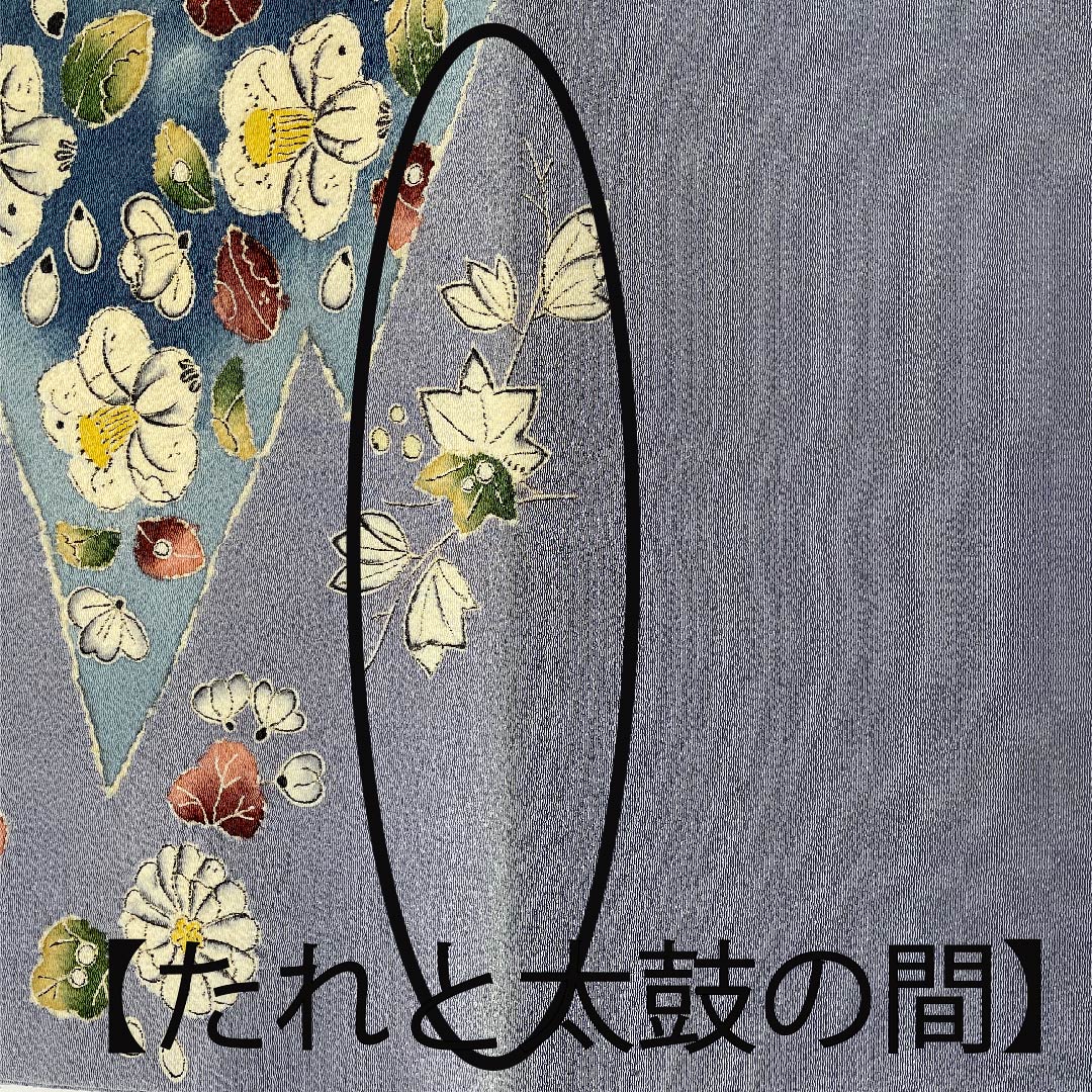 Nagoya obi, blue and gray, Tsujigahana, Matsukawabishi, crepe, obi length 364cm, pure silk, A rank, point pattern, casual, blue, 1124006223317, open style