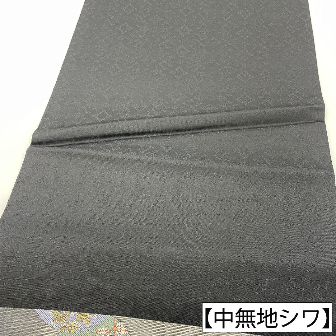 Fukuro Obi (Sash) - Pure Silk, S-Rank, Light Gray, Nishijin-ori Weave, with Gold-Leaf and Floral Patterns, Length 440cm, Six-Ply, Semi-Formal, Gray, Item Number 1123017022322