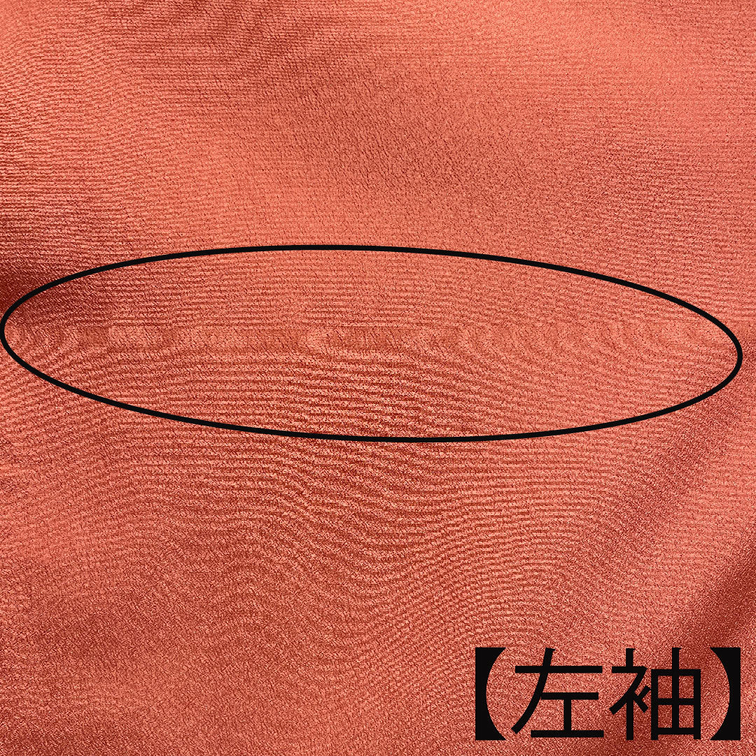 色無地 ポリエステル 珊瑚色 素無地 洗える着物 身丈163cm 裄丈65.5cm 袷 Bランク 朱系 1114001054416