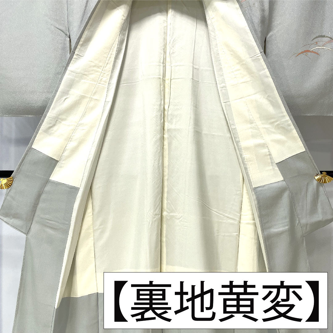 付下げ 正絹 袷 身丈168.5cm 裄丈63.5cm 魚肚白色(ぎょとはくいろ) 京友禅 露芝 しつけ糸付き Sランク グレー系 1112005002522