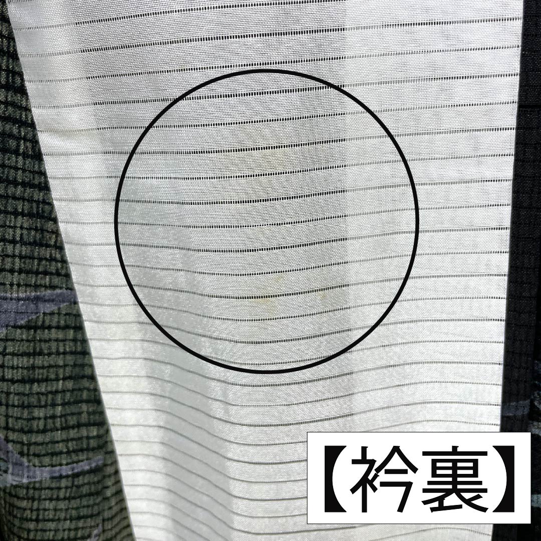 夏物 ポリエステル 小紋 Aランク 身丈163.5cm 裄丈67.5cm 抽象模様 洗える着物 絽 黒系 1132003283410