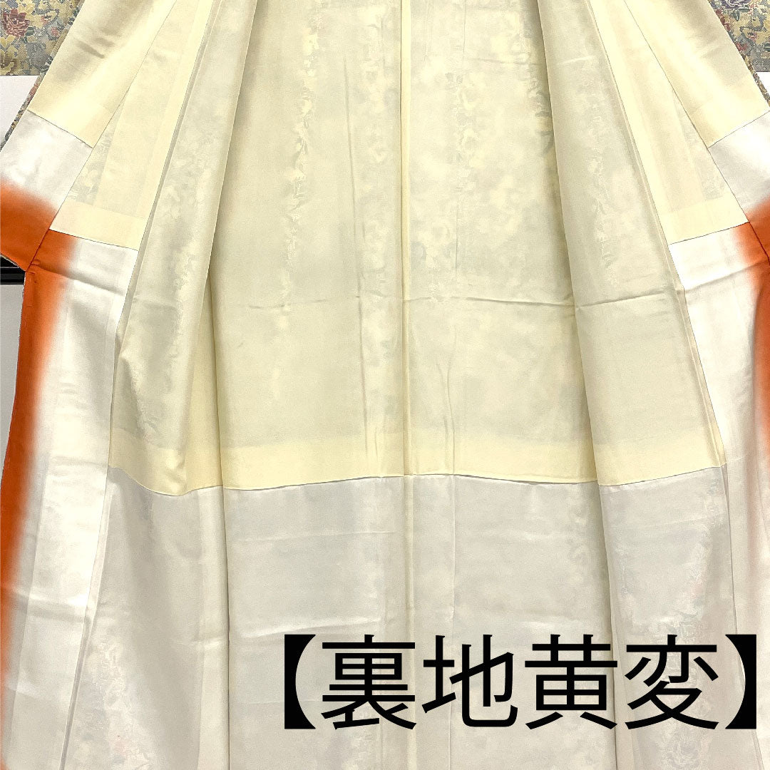 Oshima Tsumugi, Length 162.5cm, Sleeve length 63.5cm, Floral pattern, Pure silk, B rank, Lined, White, 1116001514411