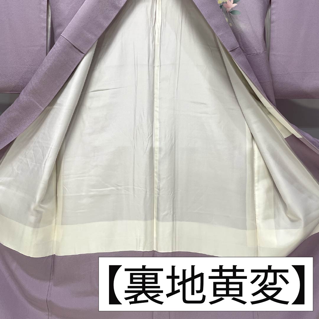 訪問着 正絹 Bランク 袷 身丈165.5cm 裄丈67.5cm 淡紅藤色(うすべにふじいろ) 付下げ 草花 紫系 1112007404520