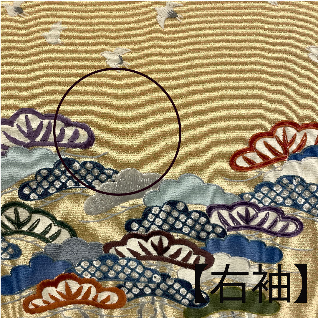 訪問着 袷 身丈156.5cm 裄丈65cm 刺繡 鶴 松 正絹 Sランク クリーム系 1112000932315