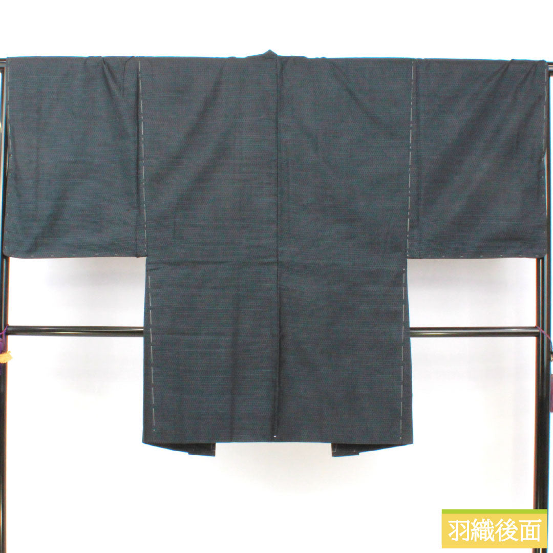 男物 正絹 Sランク 身丈144cm 裄丈67cm 大島紬 横双絣 しつけ糸付き 袷 紺系 1119001762418