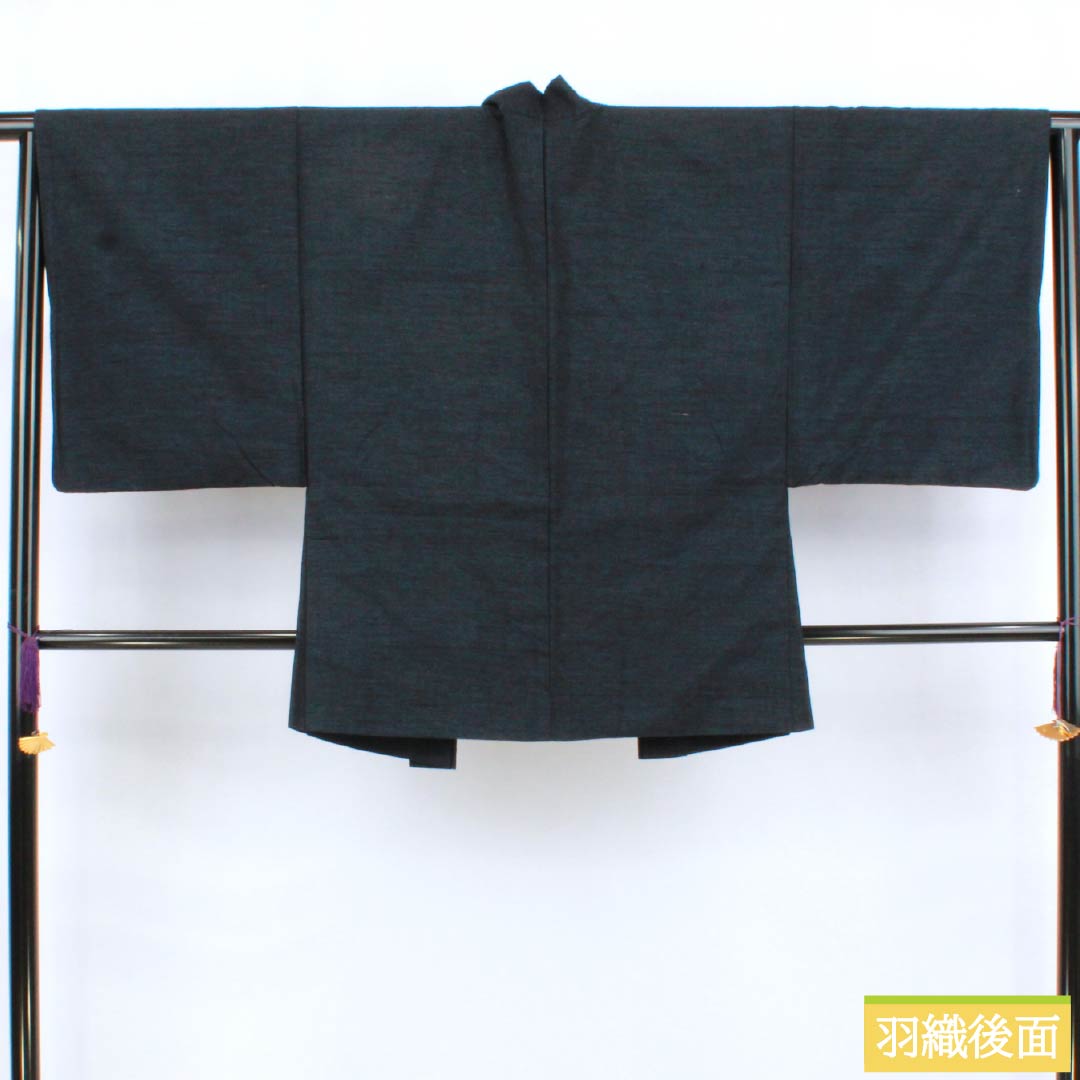 男物 正絹 Sランク 身丈127cm 裄丈64cm 相済茶色(あいすみちゃいろ) 紬地 アンサンブル 羽織紐付き 袷 紺系 1119001322218