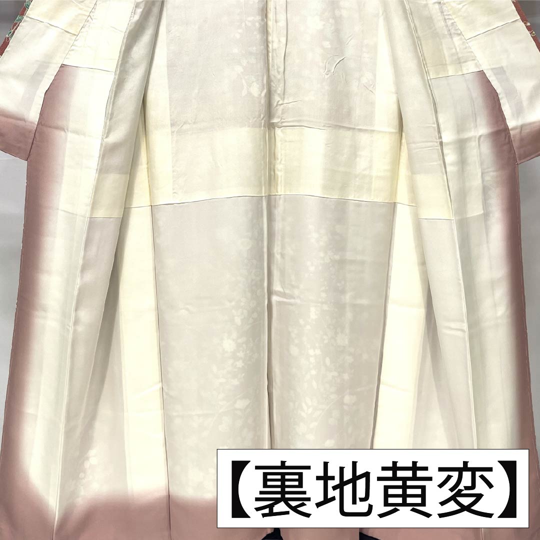 小紋 正絹 身丈156cm 裄丈62.5cm 袷 浅蘇芳色(あさきすおういろ) 草花模様 Aランク ピンク系 1115005083313