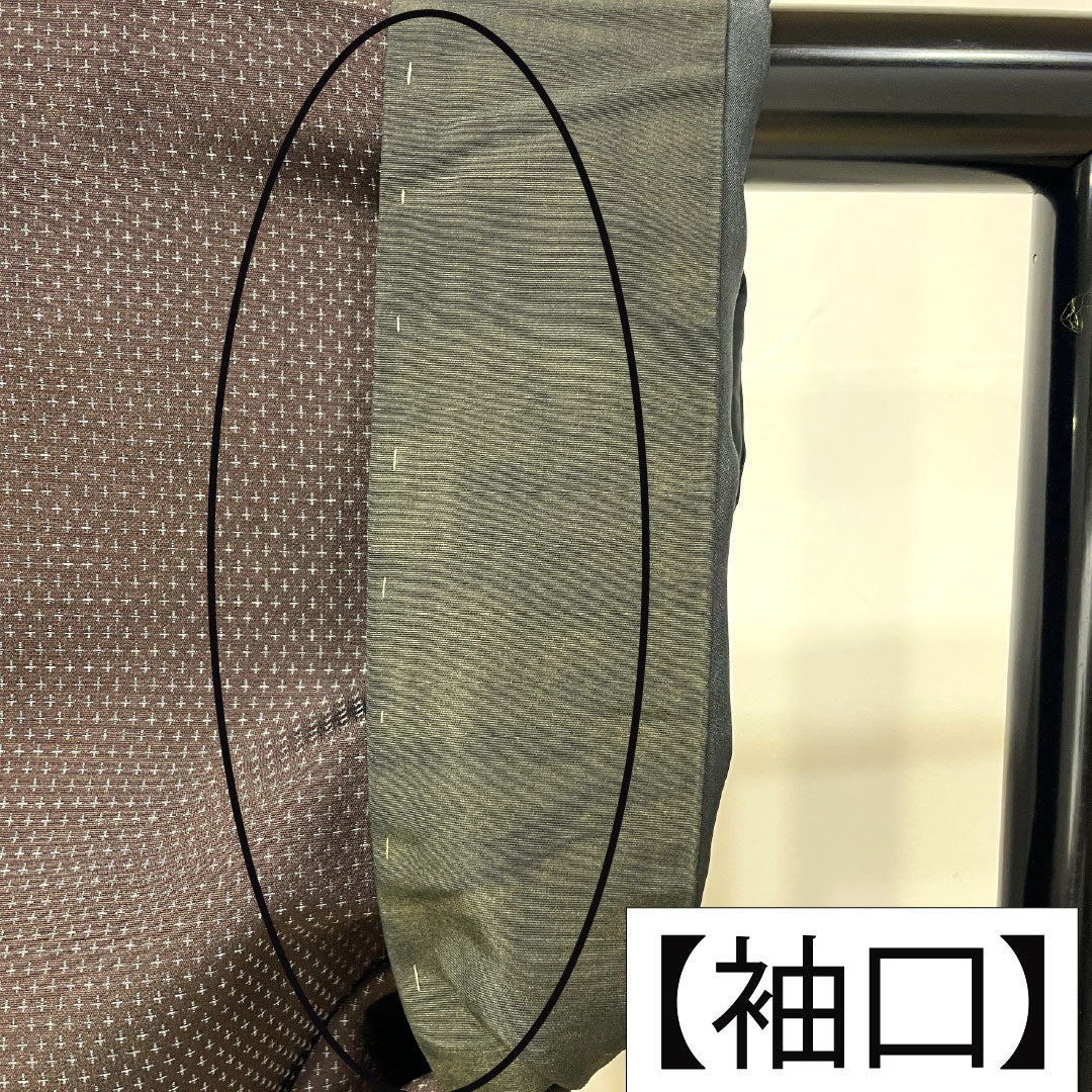 男物 正絹 Aランク 身丈138.5cm 裄丈67.5cm 石板色(せきばんいろ) 蚊絣 しつけ糸付き 袷 紫系 1119001673320