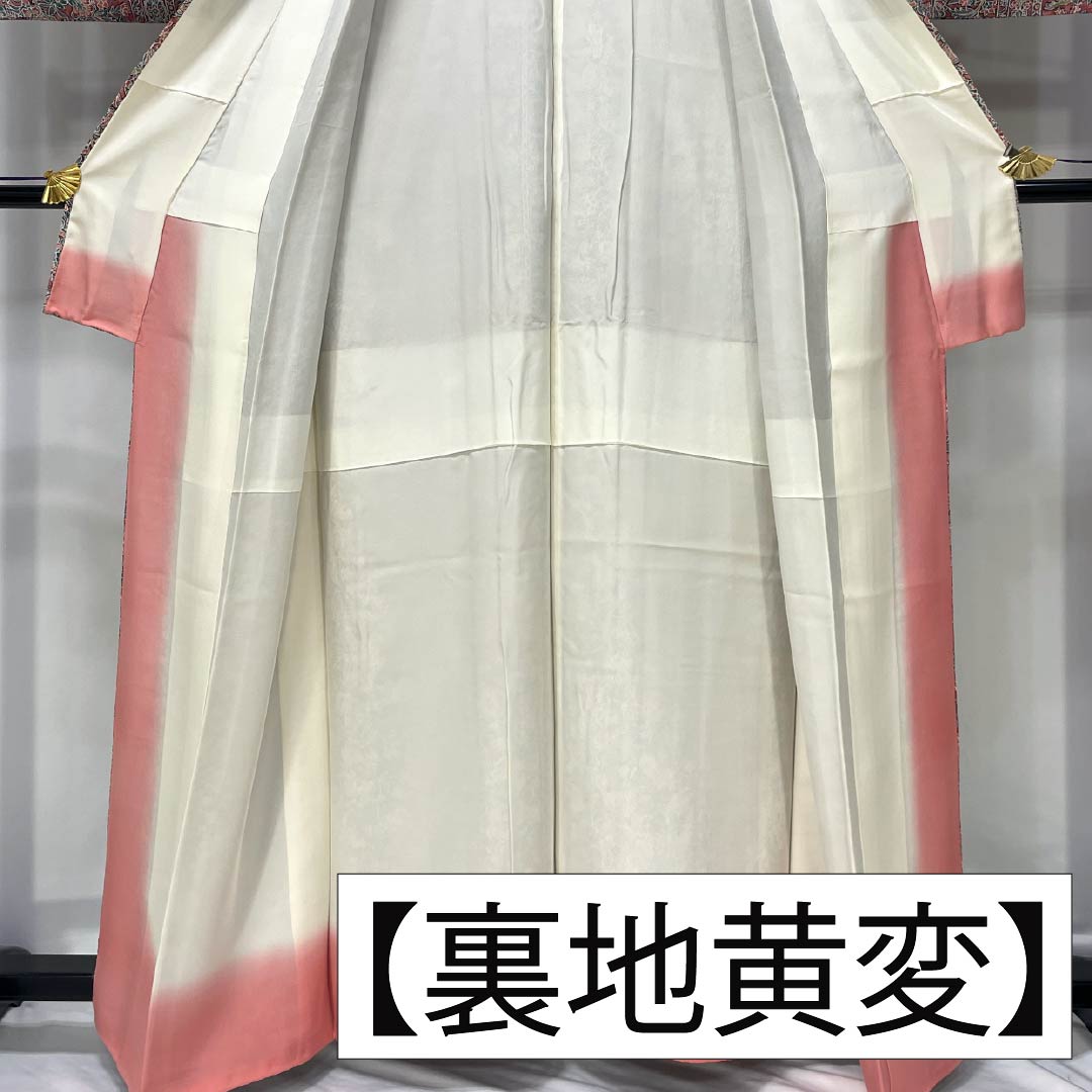小紋 正絹 Sランク 身丈161cm 裄丈66cm 袷 甚三紅色(じんざもみいろ) 更紗 ピンク系 1115007082413