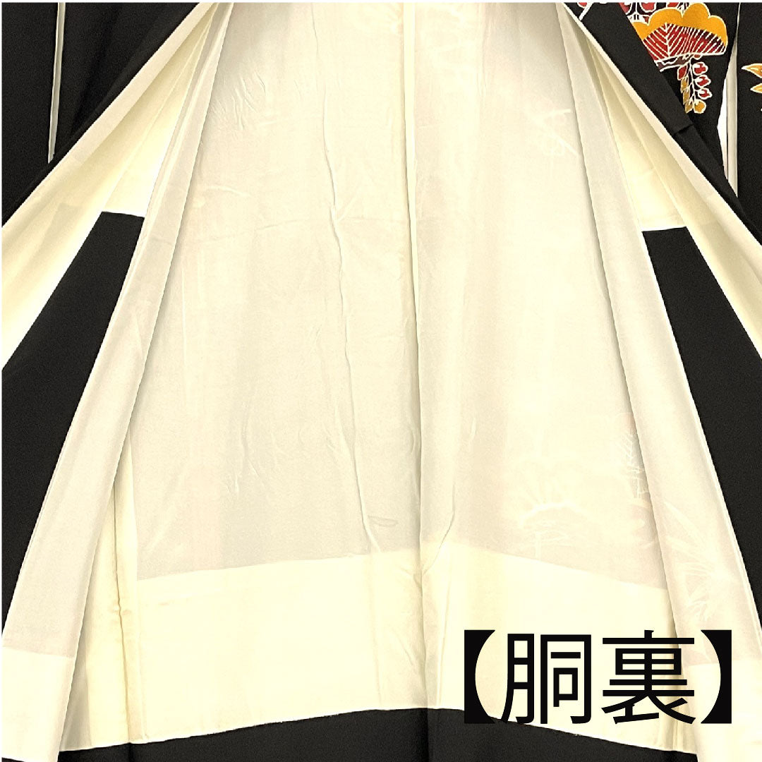 振袖 身丈166cm 裄丈67cm 袷 京紅型 松竹梅模様 正絹 Aランク 黒系 1113000523510