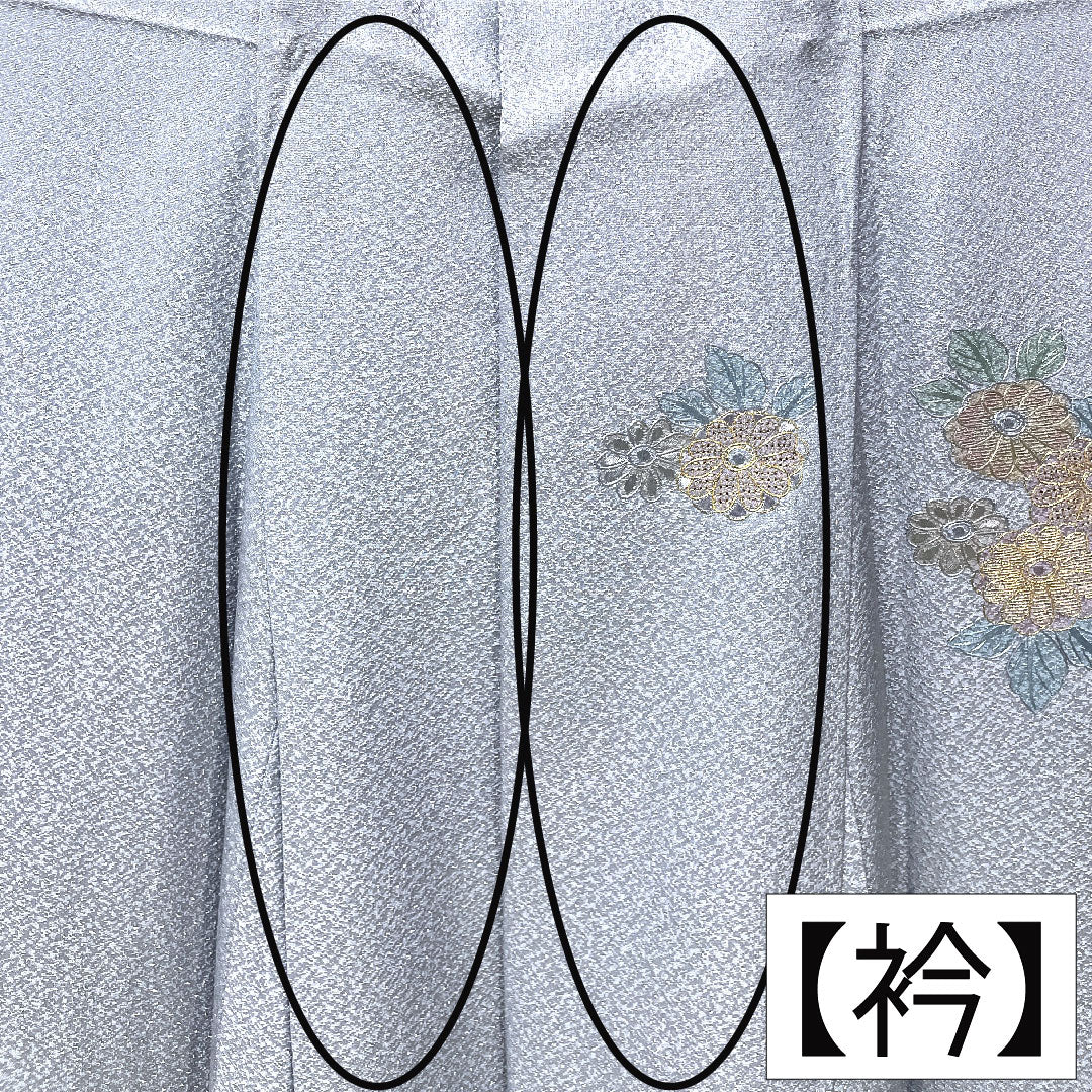 訪問着 正絹 袷 身丈158cm 裄丈63cm 薄花色(うすはないろ) 刺繍 草花模様 Aランク 青系 1112004693317