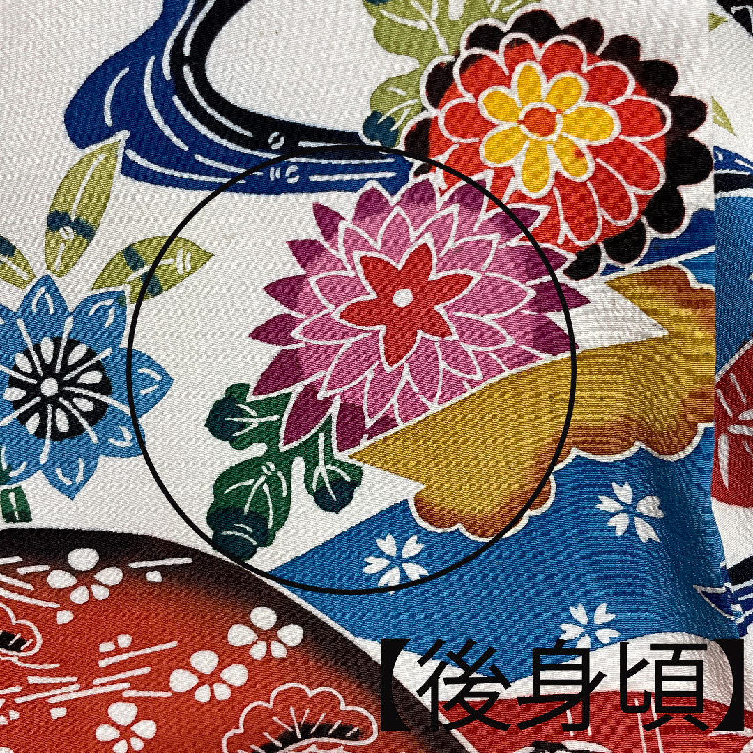 振袖 身丈160cm 裄丈65cm 袷 瑠璃色 京紅型 吉祥文様 正絹 Aランク 紺系 1113001753418