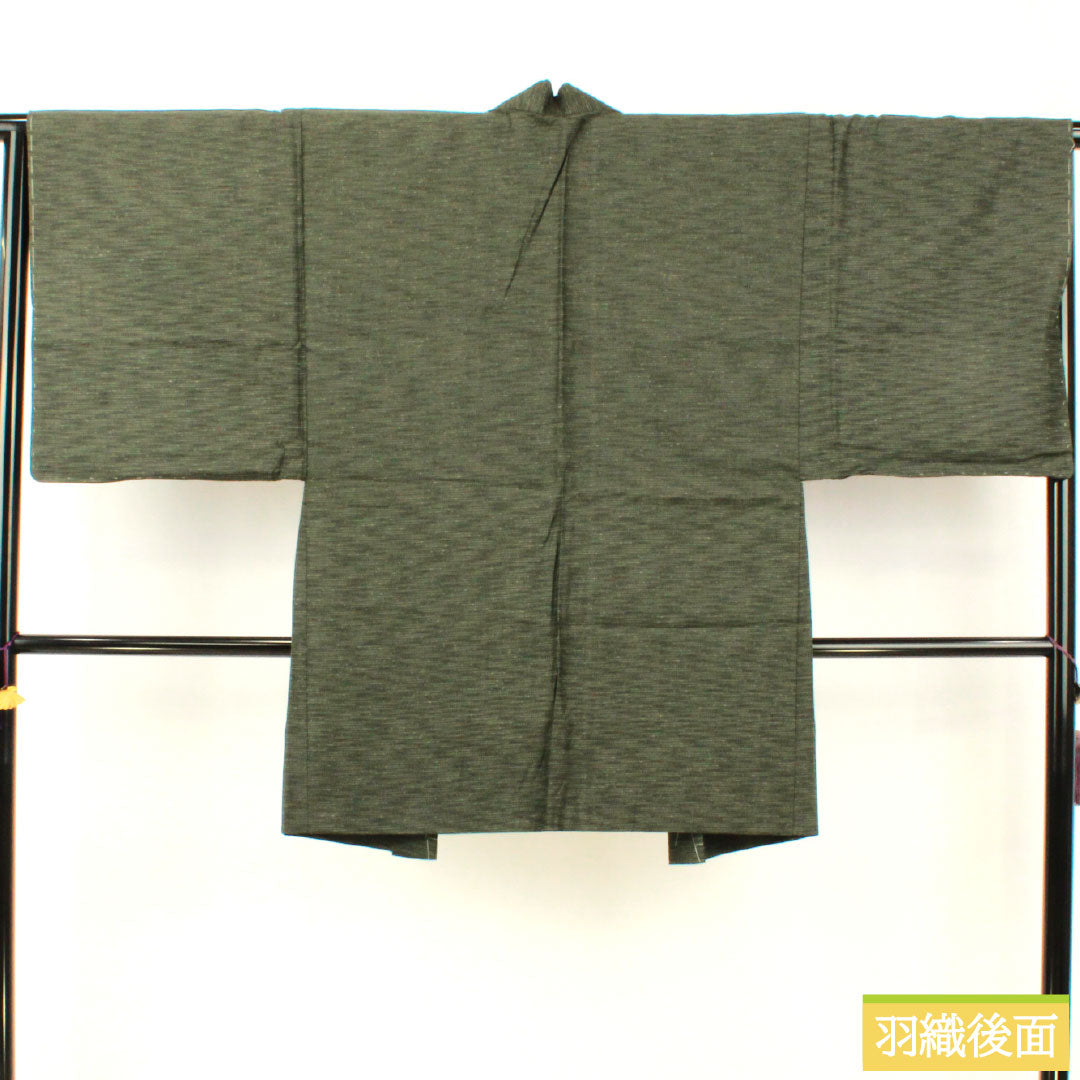 男物 正絹 Sランク 身丈133.5cm 裄丈65cm 鈍色(にびいろ) しつけ糸付き 単衣 緑系 1119001682319