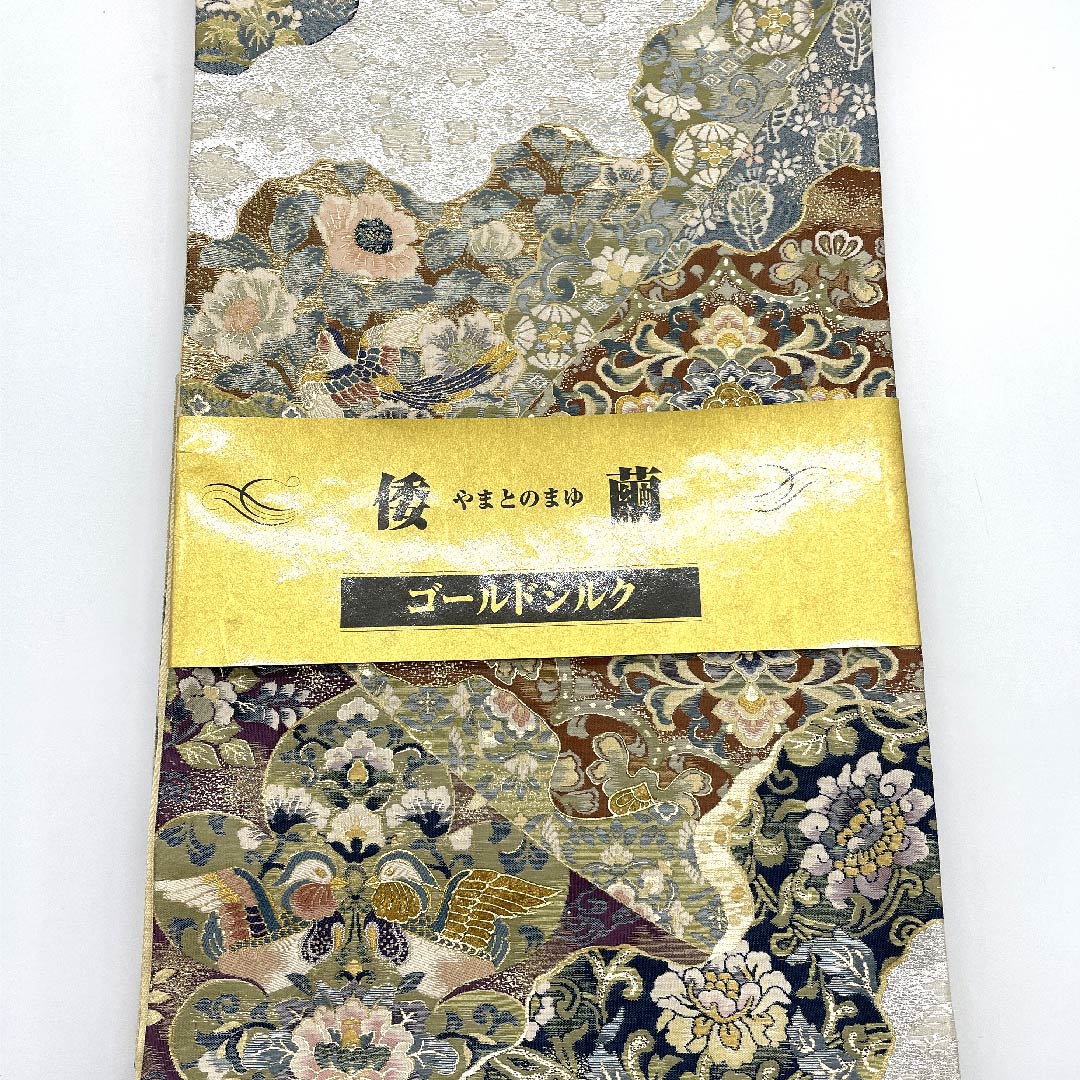 【未仕立】袋帯 正絹 Sランク 銀色 黄金繭 貝紫 みつる帯 帯丈460cm 六通 フォーマル 銀系 1123009332422