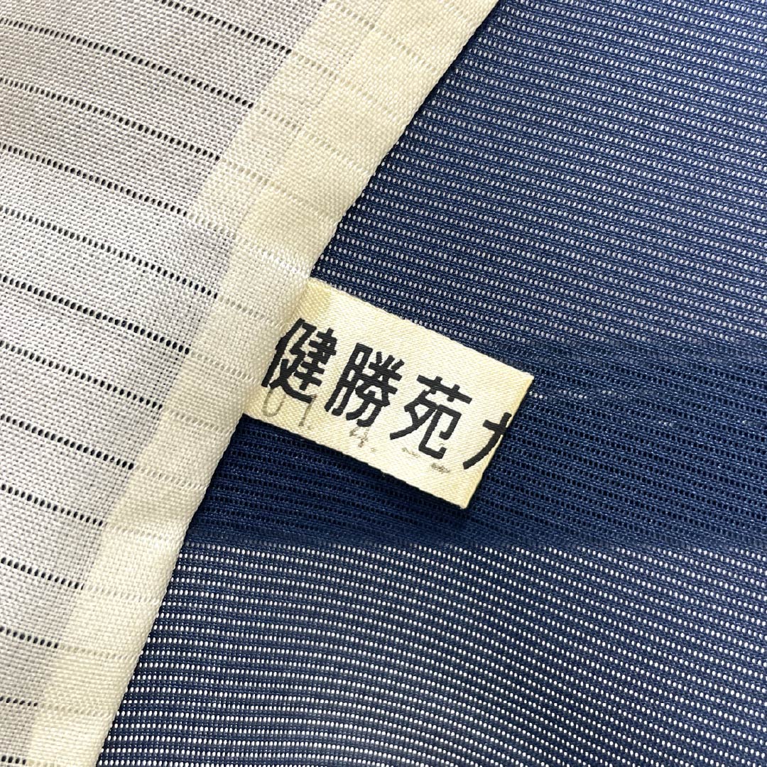 夏物 正絹 付下げ Aランク 身丈163.5cm 裄丈67.5cm 紺色(こんいろ) 型染 幾何学模様 健勝苑ガード 絽 紺系 1132005033418