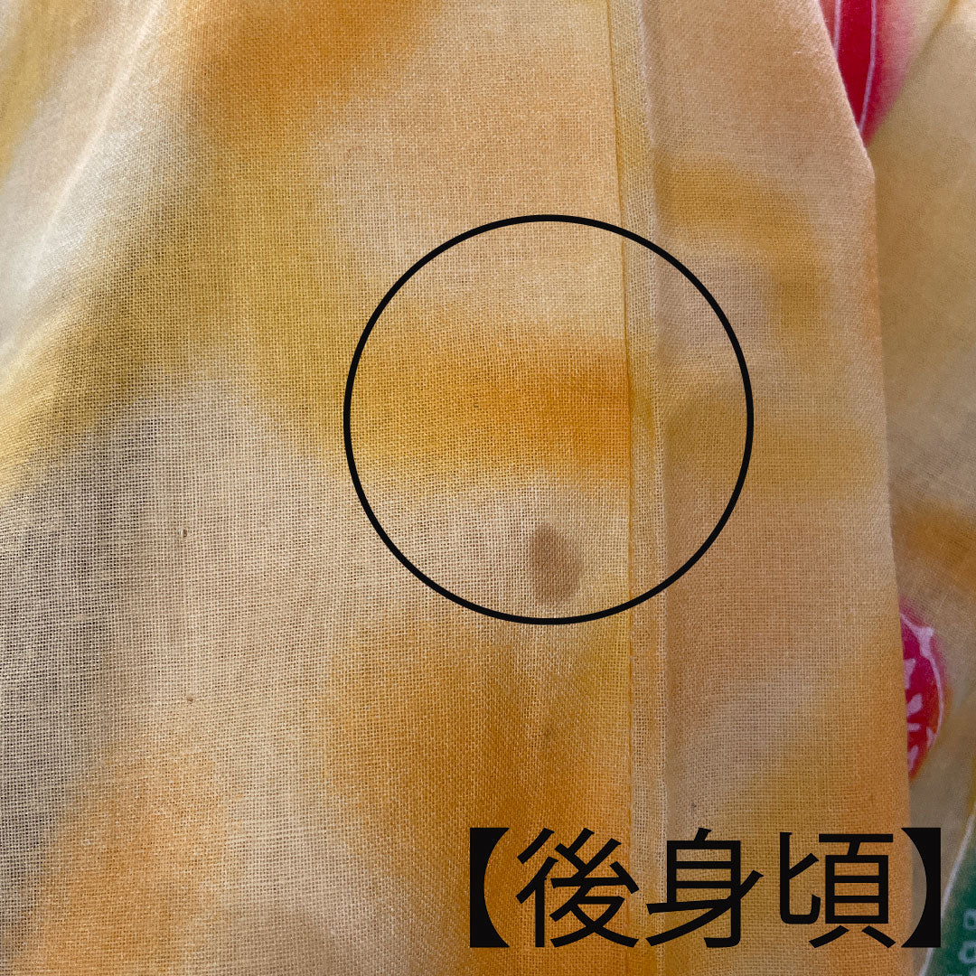 浴衣 玉蜀黍色 トンボ 矢羽根 木綿 Bランク 単衣 身丈162cm 裄丈66cm 橙系 1118001624426