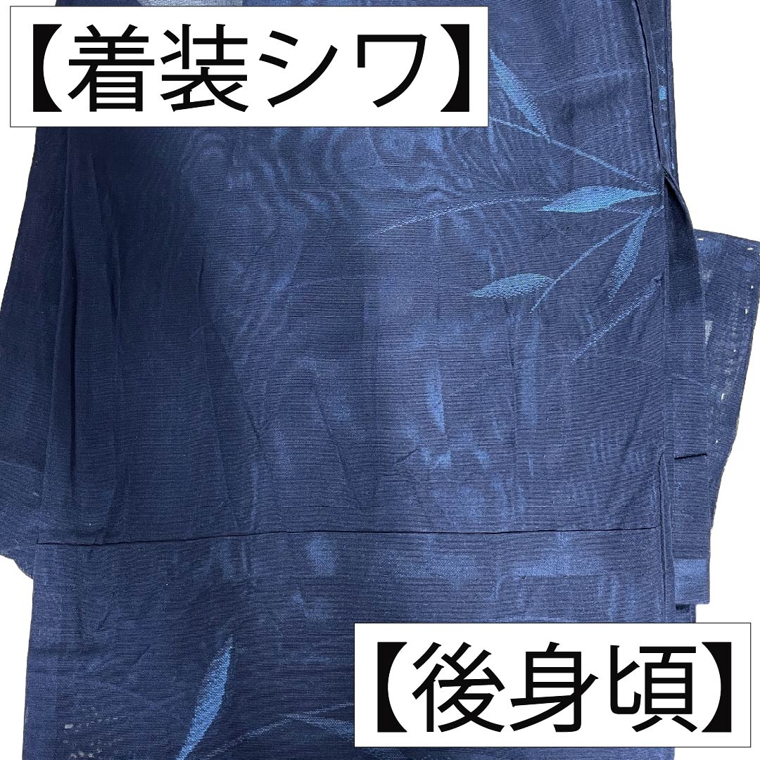 夏物 正絹 お召 Sランク 身丈158cm 裄丈62cm 紺色(こんいろ) 露芝 草花模様 紗 紺系 1132004282318